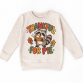 Thankful for Pie Raccoon design on a natural sweatshirt