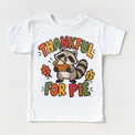 Thankful for Pie Raccoon design on a white tee