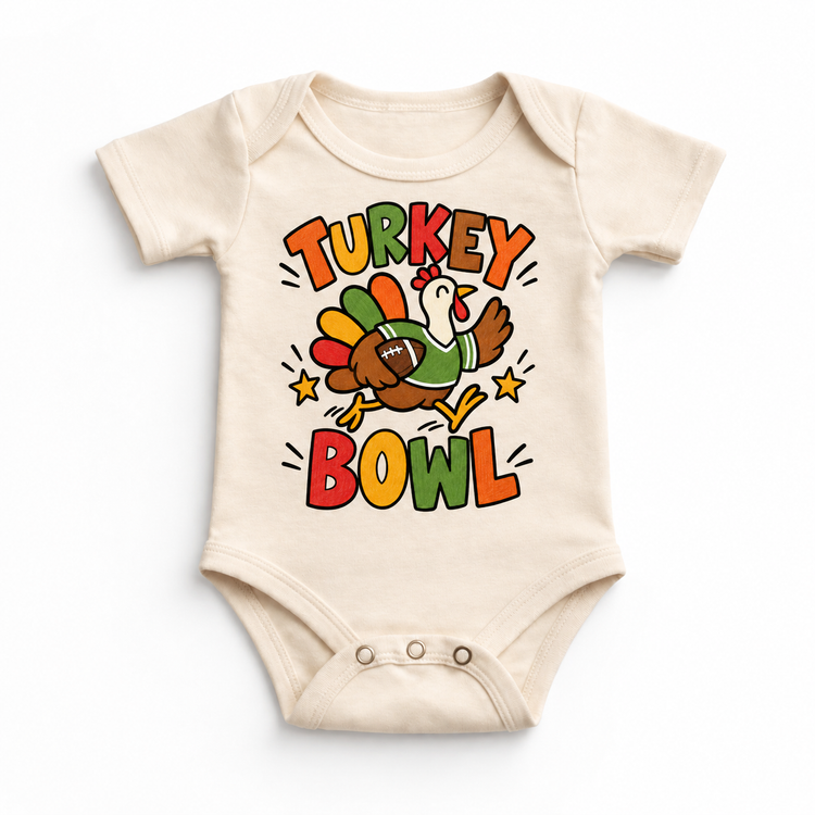 Turkey Bowl Football design on a natural bodysuit