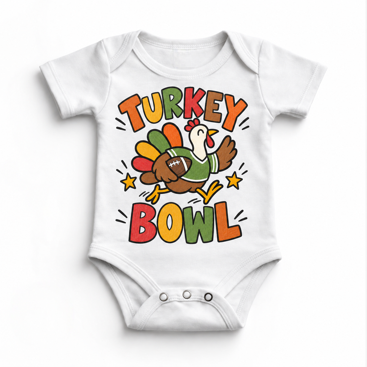 Turkey Bowl Football design on a white bodysuit