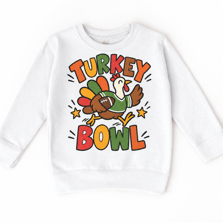 Turkey Bowl Football design on a white sweatshirt
