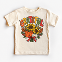 Grateful Sunflower Pumpkin design on a natural tee