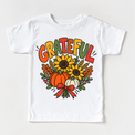 Grateful Sunflower Pumpkin design on a white tee