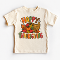 Happy Thanksgiving Cornucopia design on a natural tee
