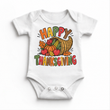 Happy Thanksgiving Cornucopia design on a white bodysuit
