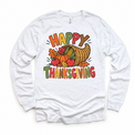 Happy Thanksgiving Cornucopia design on a white long sleeve tee