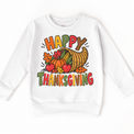 Happy Thanksgiving Cornucopia design on a white sweatshirt