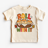 Roll With It Thanksgiving design on a natural tee