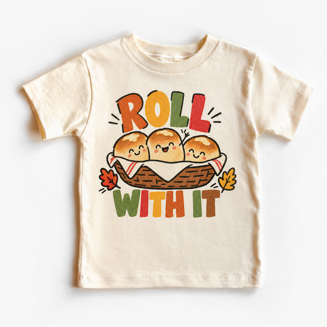 Roll With It Thanksgiving design on a natural tee
