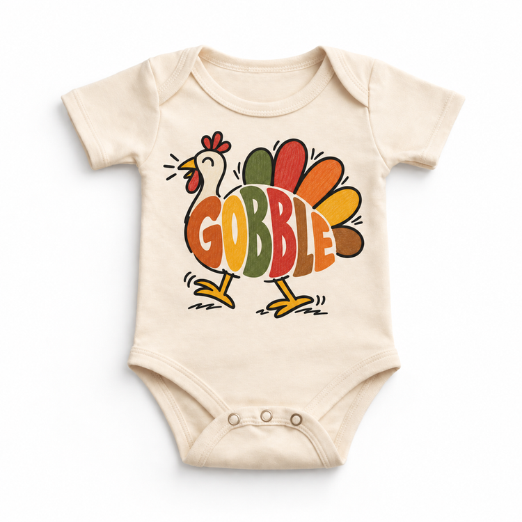 Gobble Turkey design on a natural bodysuit