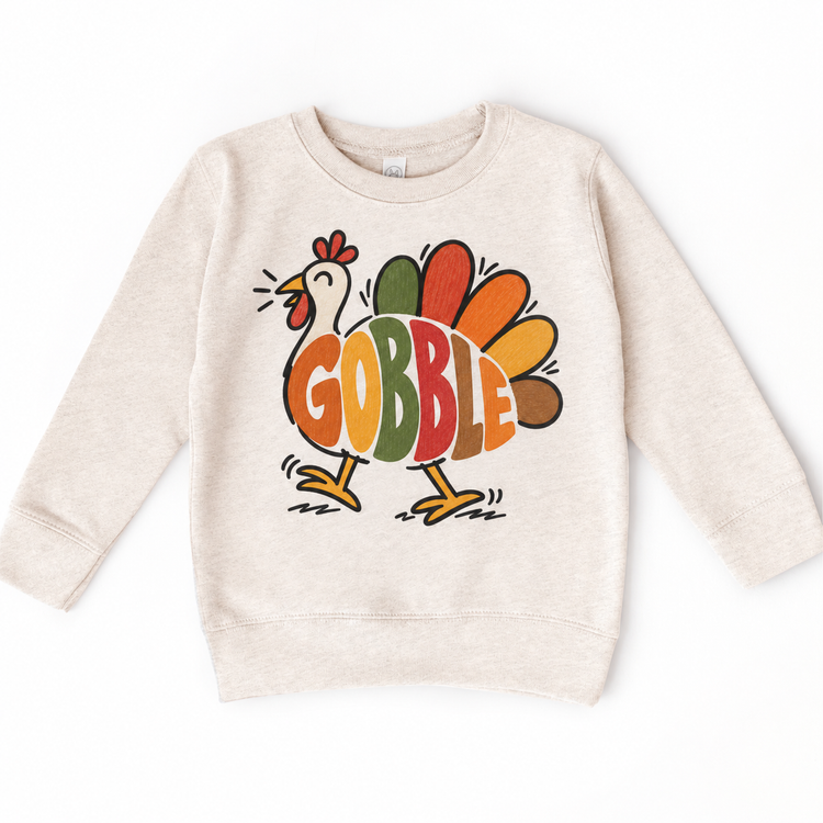 Gobble Turkey design on a natural sweatshirt
