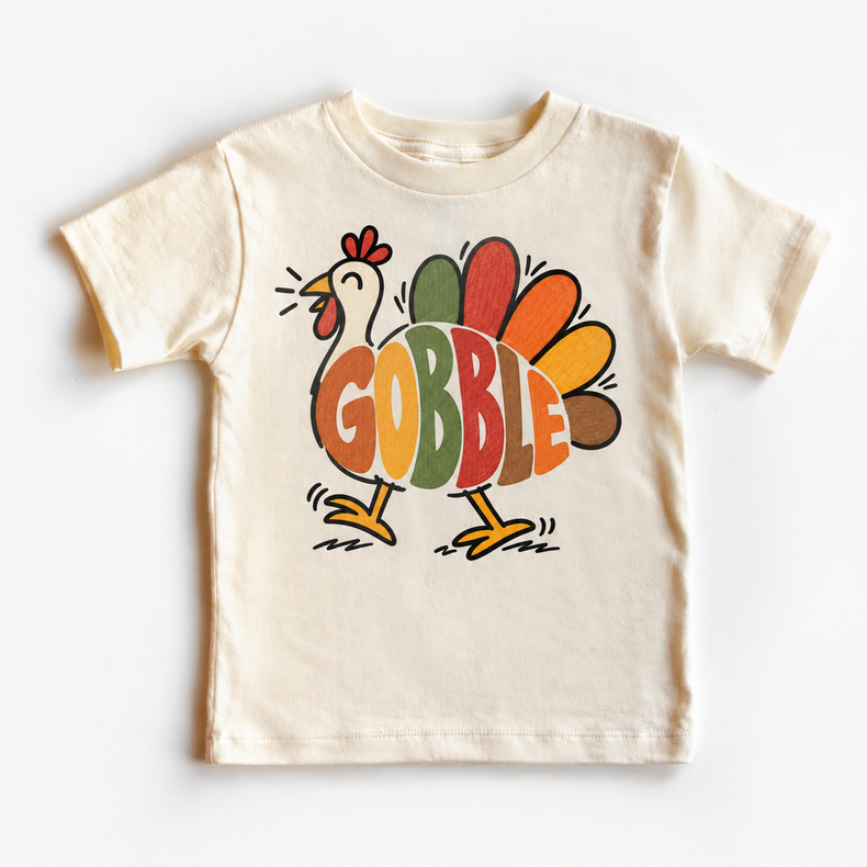 Gobble Turkey design on a natural tee