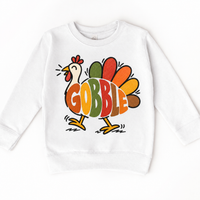 Gobble Turkey design on a white sweatshirt