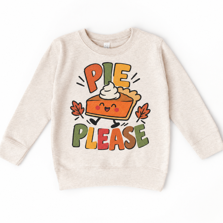Pie Please Thanksgiving design on a natural sweatshirt