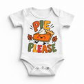 Pie Please Thanksgiving design on a white bodysuit