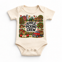 Apple Picking Crew design on a natural bodysuit