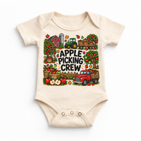 Apple Picking Crew design on a natural bodysuit