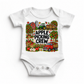 Apple Picking Crew design on a white bodysuit