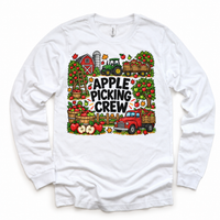 Apple Picking Crew design on a white long sleeve tee