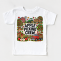 Apple Picking Crew design on a white tee