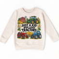 Just a Kid Who Loves Tractors design on a natural sweatshirt