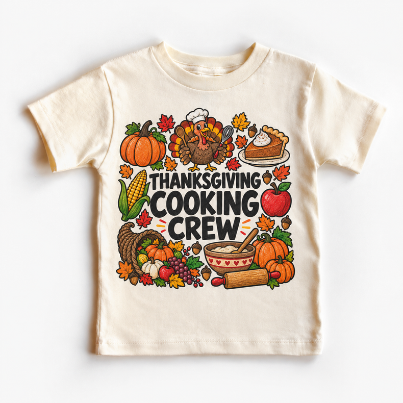 Thanksgiving Cooking Crew design on a natural tee