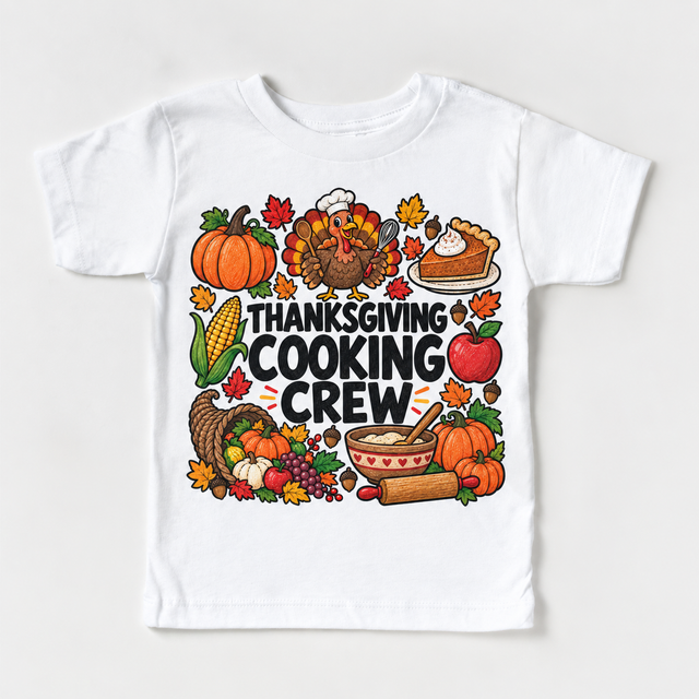 Thanksgiving Cooking Crew design on a white tee