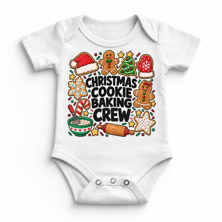 Christmas Cookie Baking Crew design on a white bodysuit