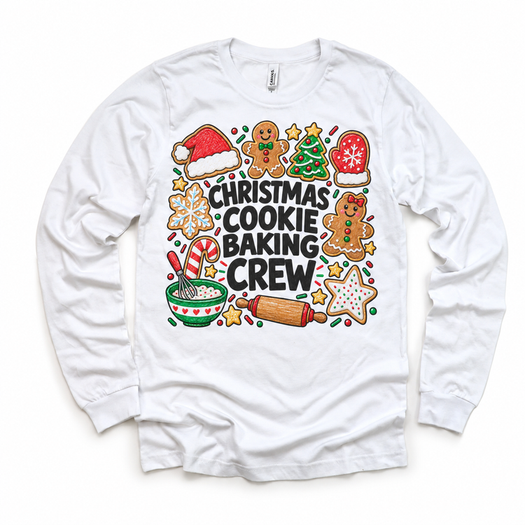 Christmas Cookie Baking Crew design on a white long sleeve tee