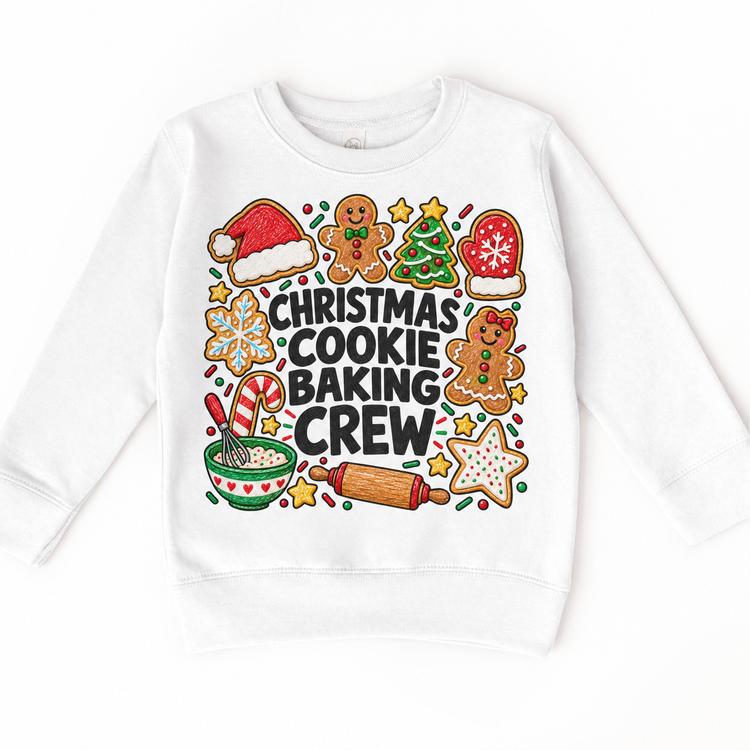 Christmas Cookie Baking Crew design on a white sweatshirt