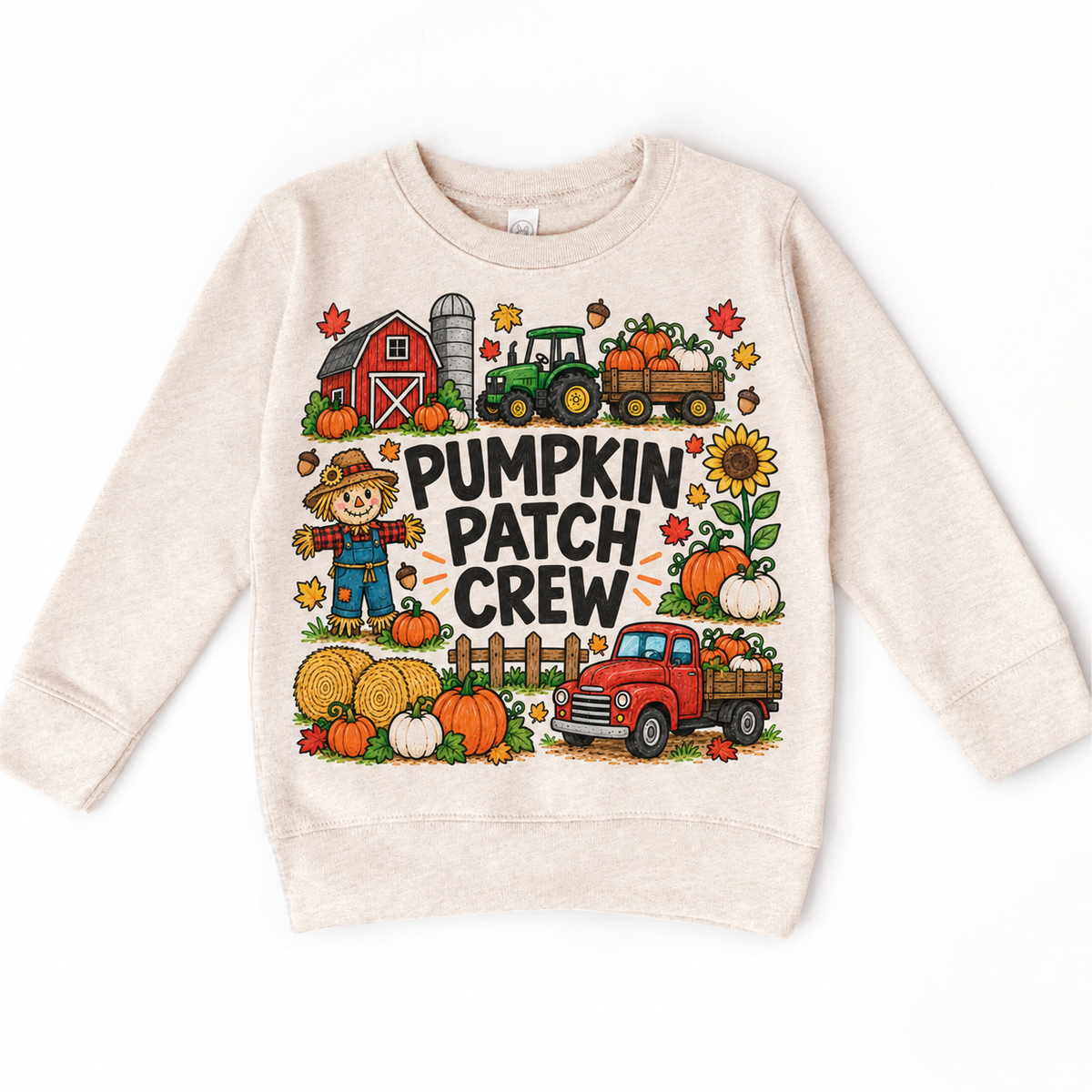 Pumpkin Patch Crew design on a natural sweatshirt