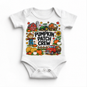 Pumpkin Patch Crew design on a white bodysuit