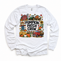 Pumpkin Patch Crew design on a white long sleeve tee