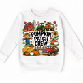Pumpkin Patch Crew design on a white sweatshirt