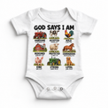 God Says I Am Farm Kids design on a white bodysuit