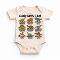 God Says I Am Dinosaur Kids design on a natural bodysuit