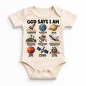 God Says I Am Space Kids design on a natural bodysuit