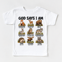 God Says I Am Woodland Animals Kids design on a white tee