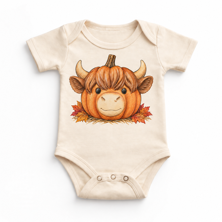 Highland Cow Pumpkin Shirt, Sweatshirt & Bodysuit - Natural Baby Bodysuit