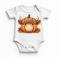 Highland Cow Pumpkin Shirt, Sweatshirt & Bodysuit - White Baby Bodysuit