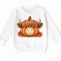 Highland Cow Pumpkin Shirt, Sweatshirt & Bodysuit - White Sweatshirt