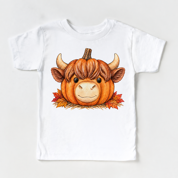 Highland Cow Pumpkin Shirt, Sweatshirt & Bodysuit - White Short Sleeve Tee