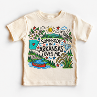 Somebody in Arkansas Loves Me design on a natural tee