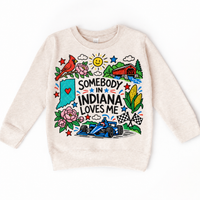 Somebody in Indiana Loves Me design on a natural sweatshirt