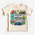 Somebody in Indiana Loves Me design on a natural tee
