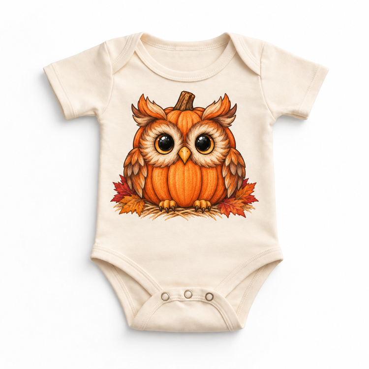Pumpkin Owl Shirt, Sweatshirt & Bodysuit - Natural Baby Bodysuit