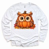 Pumpkin Owl Shirt, Sweatshirt & Bodysuit - White Long Sleeve Tee