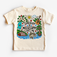 Somebody in Mississippi Loves Me design on a natural tee