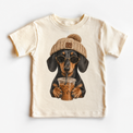 Dachshund iced coffee design on Natural Short Sleeve Tee