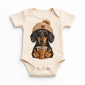 Dachshund iced coffee design on Natural Baby Bodysuit